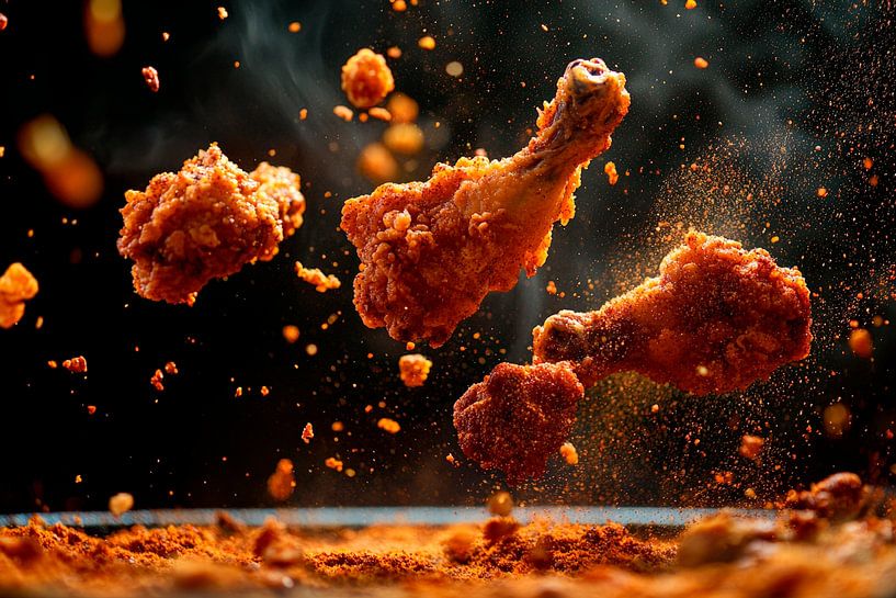 Krosses Hähnchen im dynamischen Sprung von Poster Art Shop