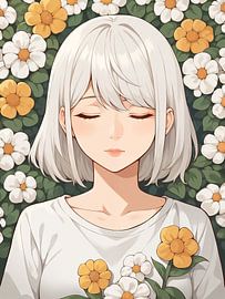 Anime girl with flowers