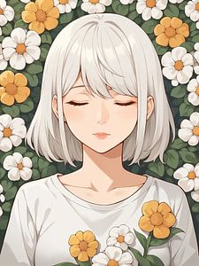 Anime Mädchen mit Blumen