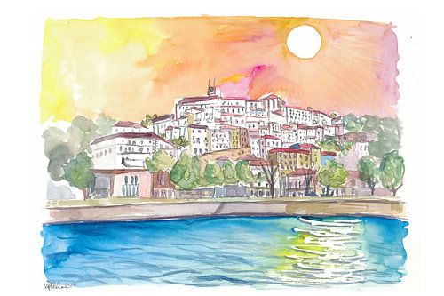 Coimbra Romantischer Sonnenuntergang über der Altstadt in Portugal