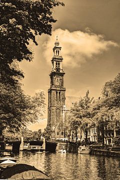 Westerkerk Prinsengracht Amsterdam Sepia van Hendrik-Jan Kornelis