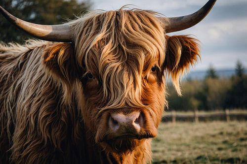 Highlander écossais dans un champ vert