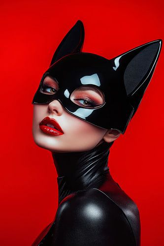 Un look de Catwoman futuriste en rouge