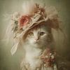 Romantisch Portret van een Kat met een Hoed - Dromerig Oude Meesters Kunstwerk van Joriali Fine Art