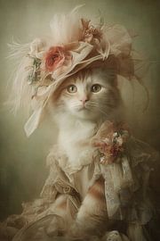 Romantisches Portrait einer Katze mit Hut - Verträumtes Kunstwerk alter Meister von Joriali Fine Art