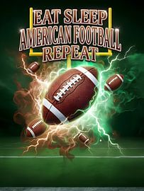 Eten, slapen, American football, herhalen – Retro bootleg-poster als wanddecoratie van Art Bloom