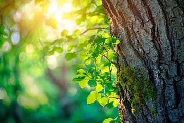 Sunlight through leaves in the forest by Poster Art Shop