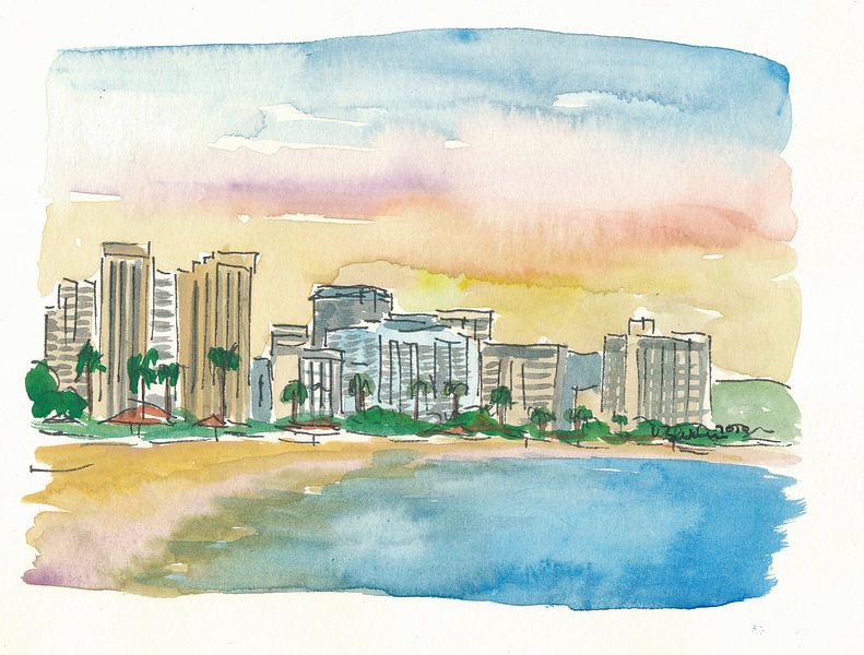 Waikiki Beach Hawaii Skyline bei Sonnenuntergang von Markus Bleichner