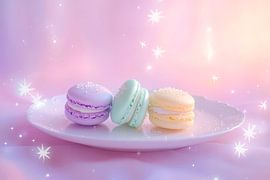 Pastel-coloured macarons on a plate by Poster Art Shop