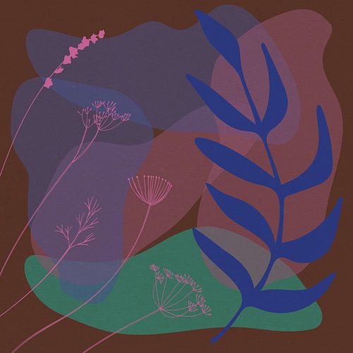 Retro jaren 70 bloemen in neonroze, kobaltblauw, bruin en groen.