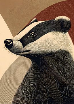 Proud badger portrait - an illustration inspired by vintage style