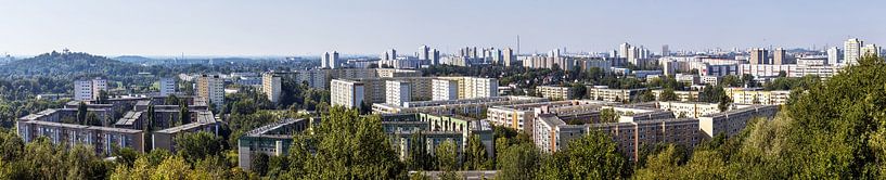 Panorama Skyline Berlijn - Woonwijk Marzahn met televisietoren aan de horizon van Frank Herrmann