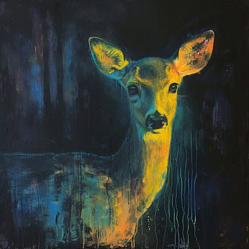 Neon Deer Painting | Neon Gaze Majesty by Art Whims