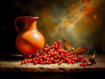 Autumn on the Old Workbench - Terracotta and berries by ellenilli .