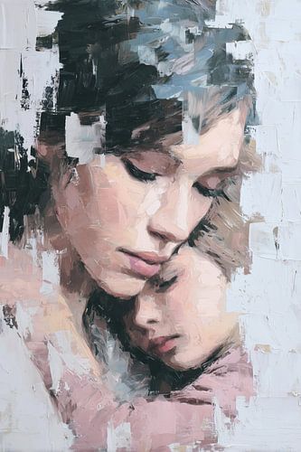 Mère et enfant dans des couleurs pastel