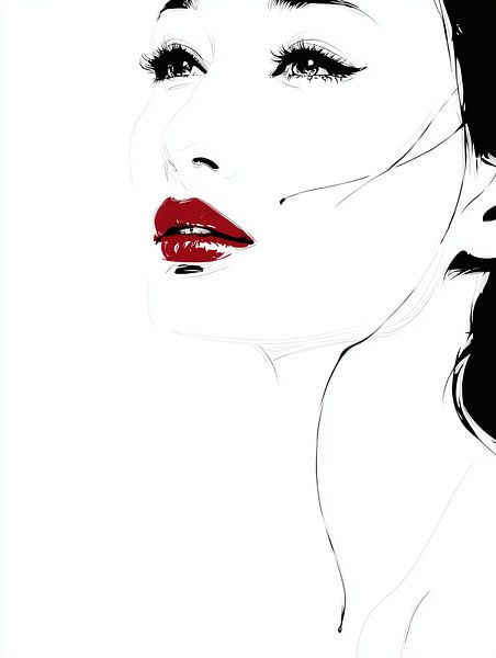 Expressive portrait of a woman with red lips by Frank Heinz