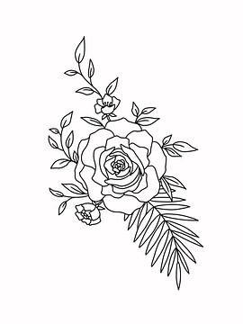 Lijntekening van een roos met palmblad van KPstudio