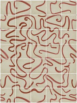 Modern en abstracte lijnen op een tegelpatroon, beige - bruin van Mijke Konijn