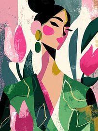 A stylish woman among pink tulips by Color Square