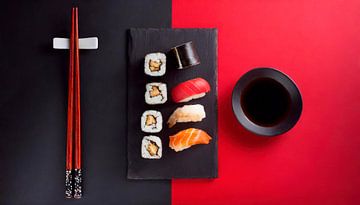 Sushi & chopsticks van Leon Brouwer