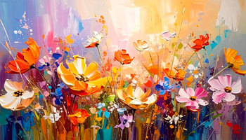 Abstrait moderne : jardin de fleurs joyeux