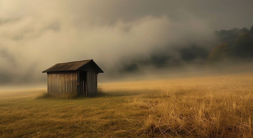 Mist omhult herfst alpenweide van fernlichtsicht