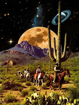 Cowboys in de ruimte - Retro futuristisch paard van abstract artwork