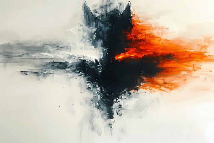 Abstract schilderij van wolf met vurige kleuren van Art & Soul Creations