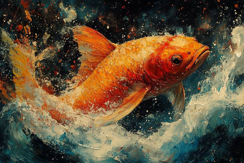 art japonais pittoresque carpe koï poisson rouge par Egon Zitter