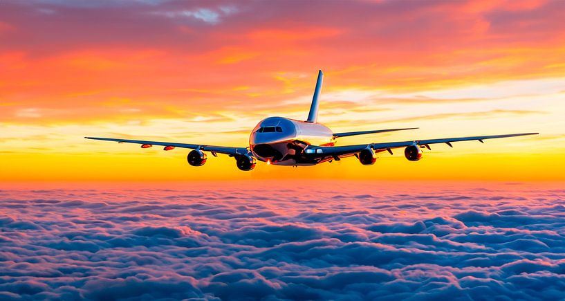 Sunset and a plane by Mustafa Kurnaz