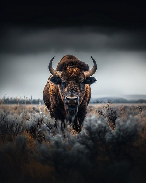 Bison entdeckt Kamera von fernlichtsicht