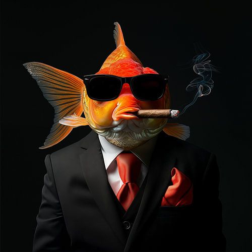 Goudvis met sigaar en zonnebril