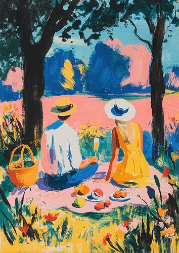 Picknick olieverfschilderij park vintage