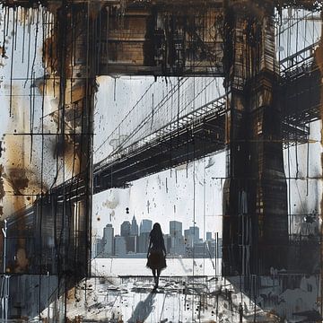 Graffiti Brooklyn Bridge Manhattan Skyline Silhouet jonge vrouw van gm_designs
