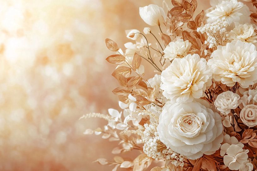 Ivory flowers and golden leaves by Imperial Art House