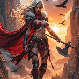 VALTHERION – La guerrière au sommet dans la lumière du coucher de soleil sur INFERAURUM