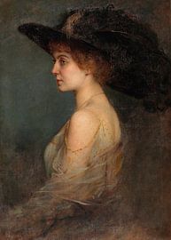 Profile Portrait of a Woman with Large Hat by Antonije Lazovic