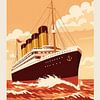 RMS Titanic, Ozeandampfer der White Star Line – Retro-Vintage-Poster im minimalistischen, flachen Design von SPJE ART