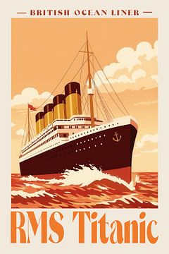 Poster rétro vintage au design plat minimaliste représentant le paquebot RMS Titanic de la White Star Line sur SPJE ART