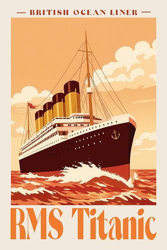 RMS Titanic, Ozeandampfer der White Star Line – Retro-Vintage-Poster im minimalistischen, flachen Design von SPJE ART