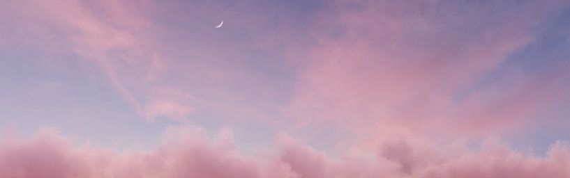 pink sky and fluffy clouds in evening light mood by Besa Art