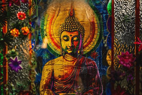 Bouddha dans la lumière cosmique colorée