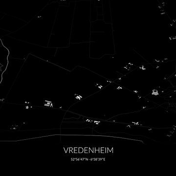 Schwarz-weiße Karte von Vredenheim, Drenthe. von Rezona