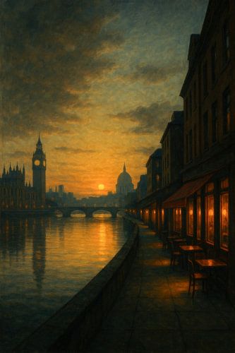 Londen bij zonsondergang - Reflecties langs de Theems