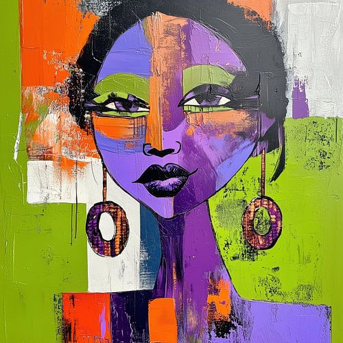 Abstrakte moderne Frau mit Ohrringen modern bunt