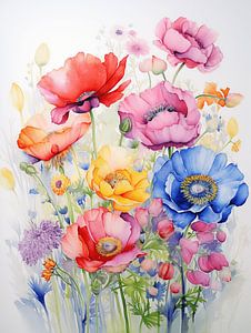 Anemonen Blumen Strauß Natur Kunst Aquarell Minimalismus