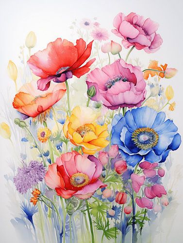 Anemonen Bloemen Boeket Natuur Kunst Aquarel Minimalisme