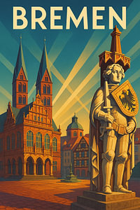 Bremen Reise Poster - Vintage Roland Statue Kunst