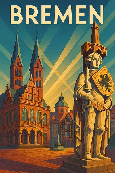 Bremen Travel Poster – Vintage Roland Statue Art by Travel Shop