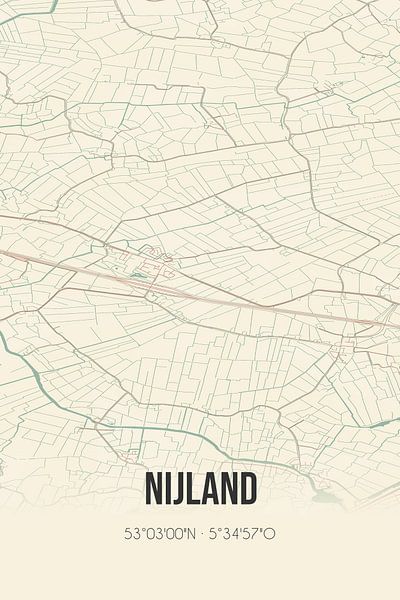 Vintage map of Nijland (Fryslan) by Prints of Place